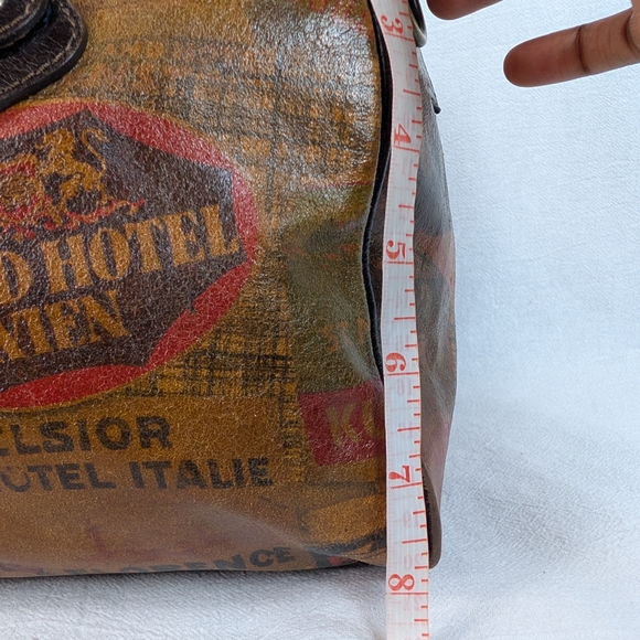 Maurizio Taiuti Vintage Italian Leather Hotel Label Bowler Bag Barrel Satchel - Picture 15 of 16